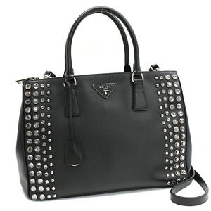Prada Galleria Crystal Bejeweled Bag SAFFIANO LUX Black Double Zip
